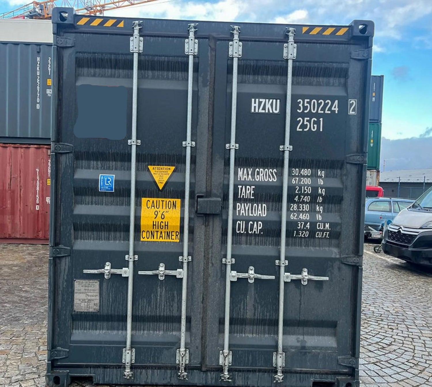 20 voet hoge kubus zeecontainer grijs